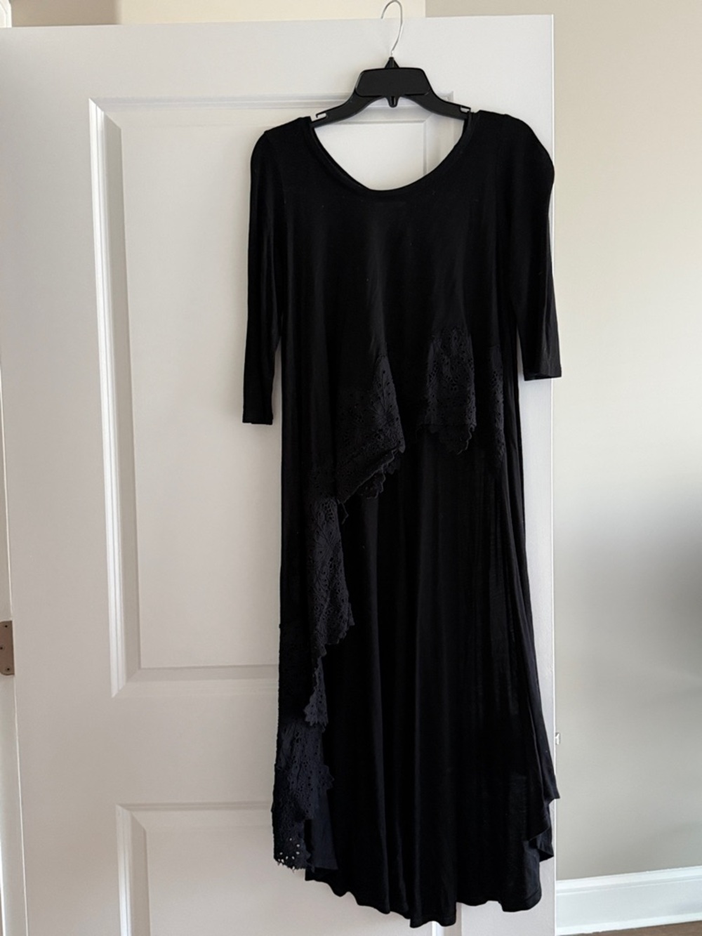 Free People Black Asymmetrical Crochet-Trim Top